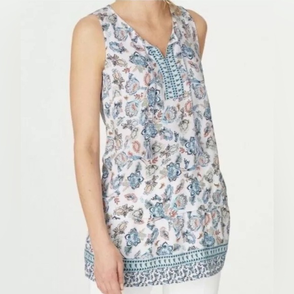 J. Jill Folkloric Boho Paisley Floral Tassel‎ Sleeveless Top Blouse Bohemian XL - Picture 2 of 14